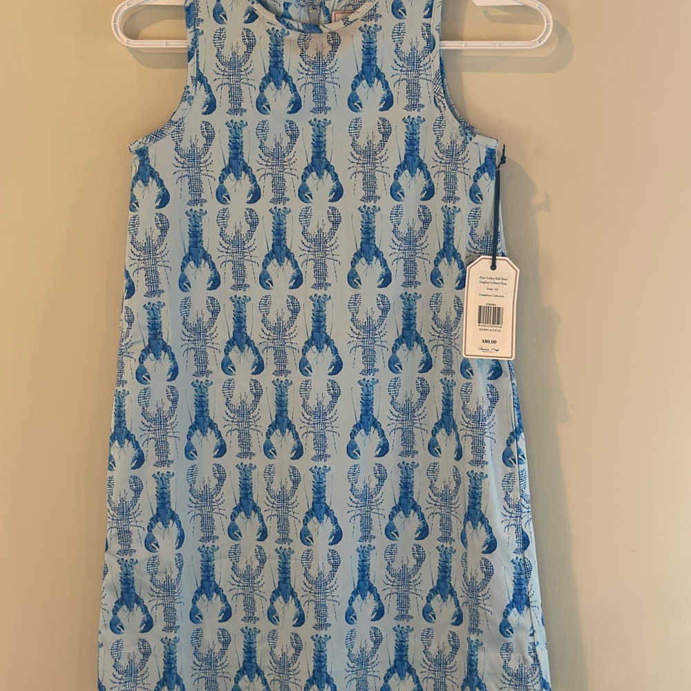 NWT Blue Lobster Print Sleeveless Scalloped Hem Dress